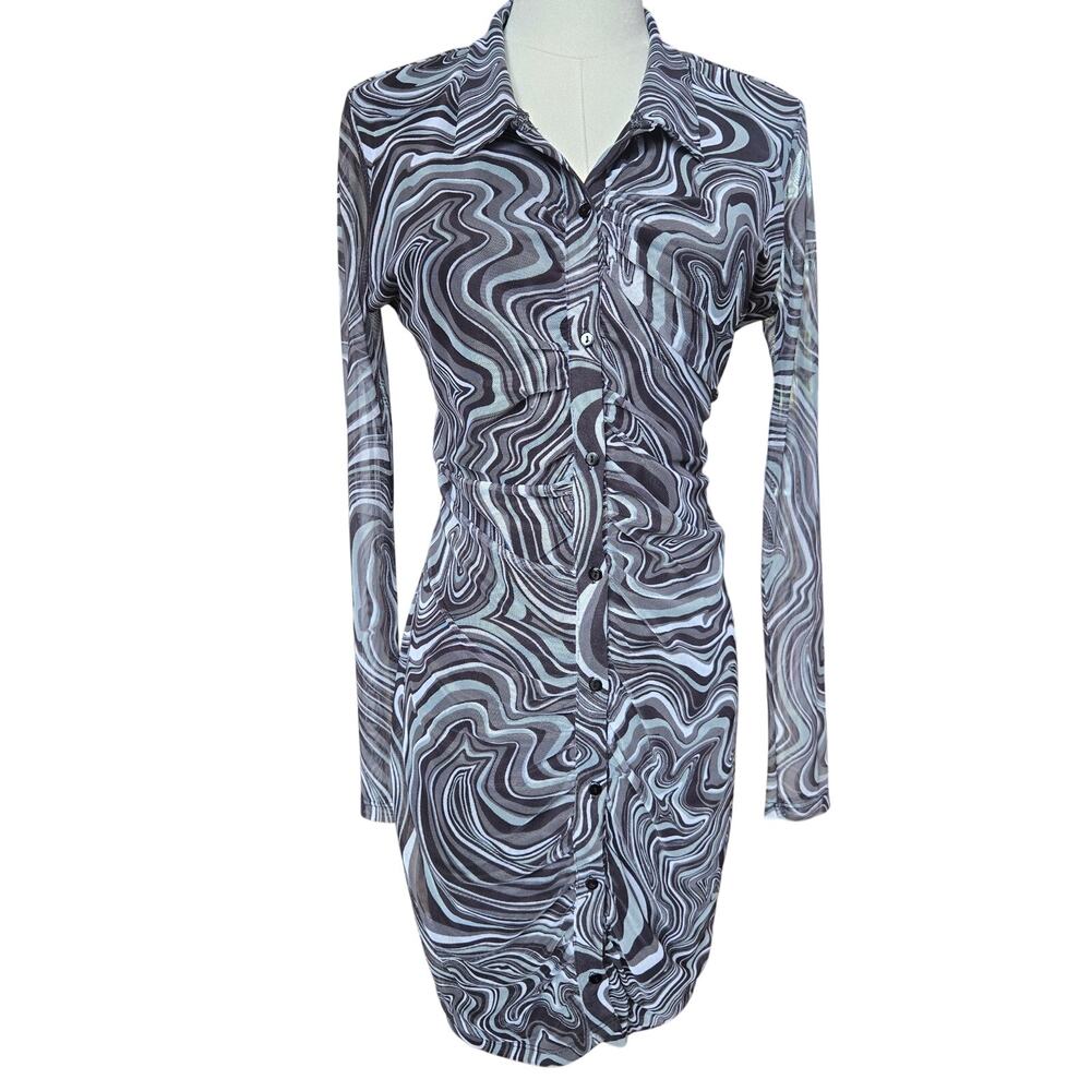 Justify Deadstock Y2K Mesh Rave Festival Disco Going Out Ruched Bodycon Dress L